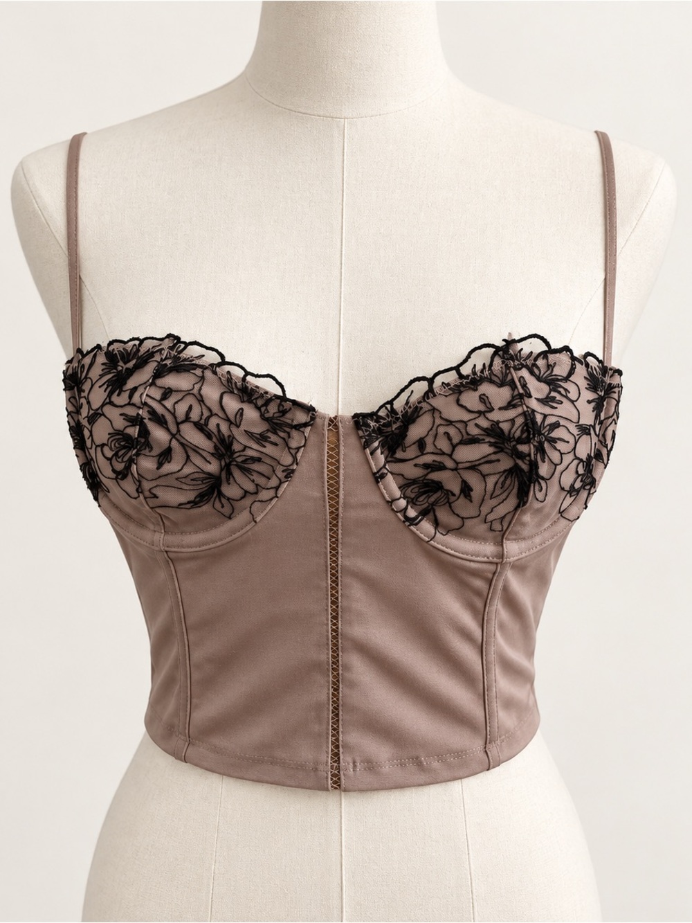 White Fox Lace Bustier Corset Top XS Nude Black Coquette Going Out